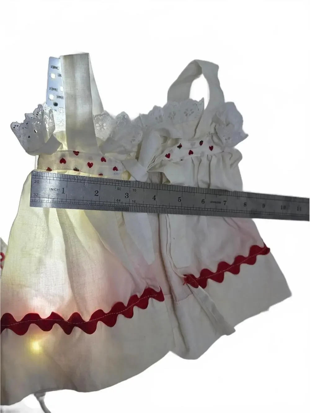 Vintage Raggedy Ann Doll Clothing Set White Dress & Embroidered Apron Pinafore